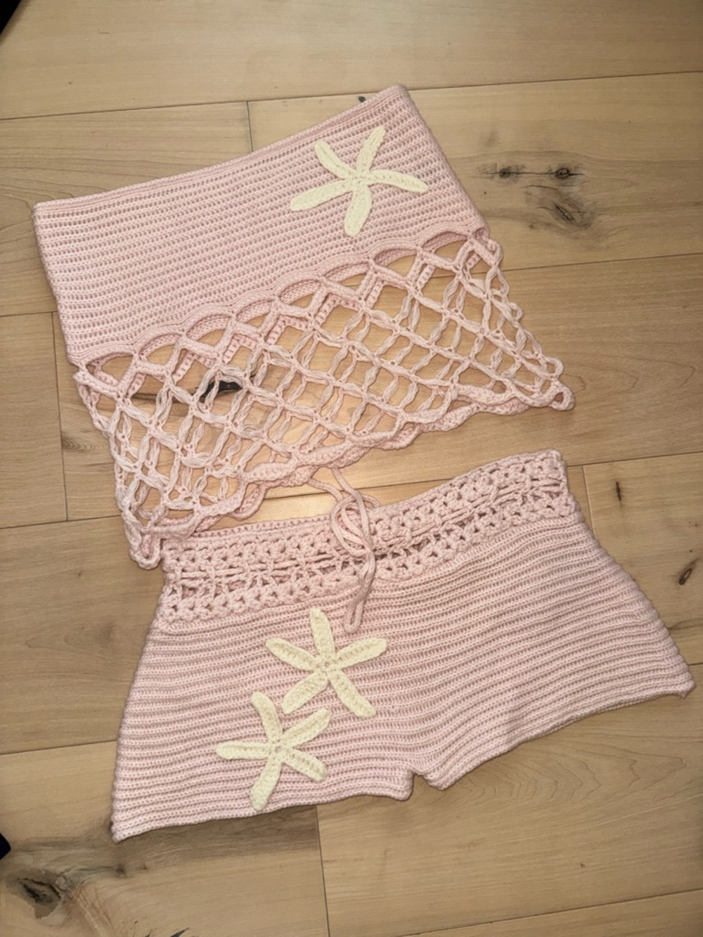 Pink Crochet Two-Piece Beach Set with Starfish Accents
